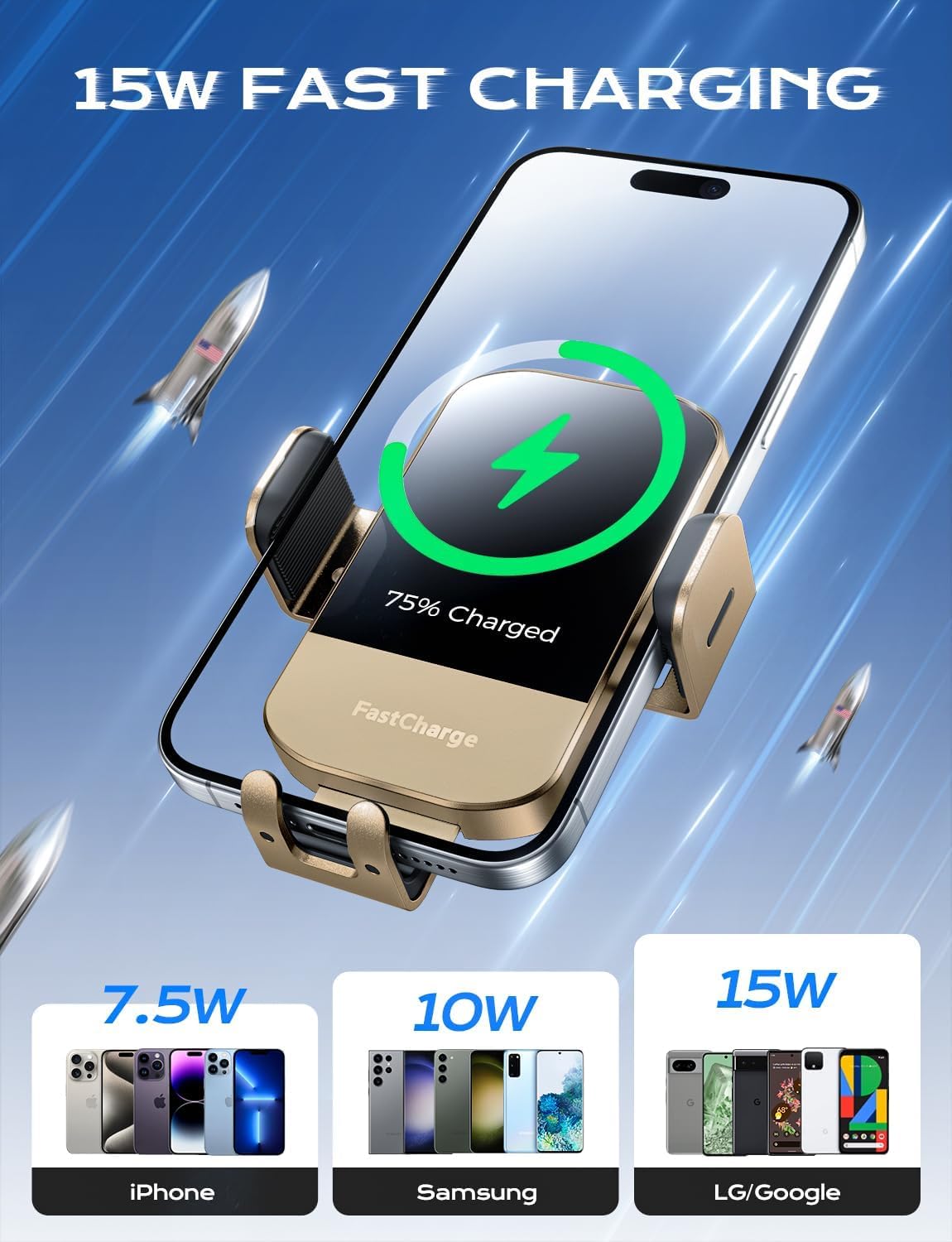 CHGeek Wireless Car Charger, 15W Fast Charging Auto Clamping Car Charger Phone Mount Phone Holder fit for iPhone 15 14 13 12 11 Pro Max Xs, Samsung