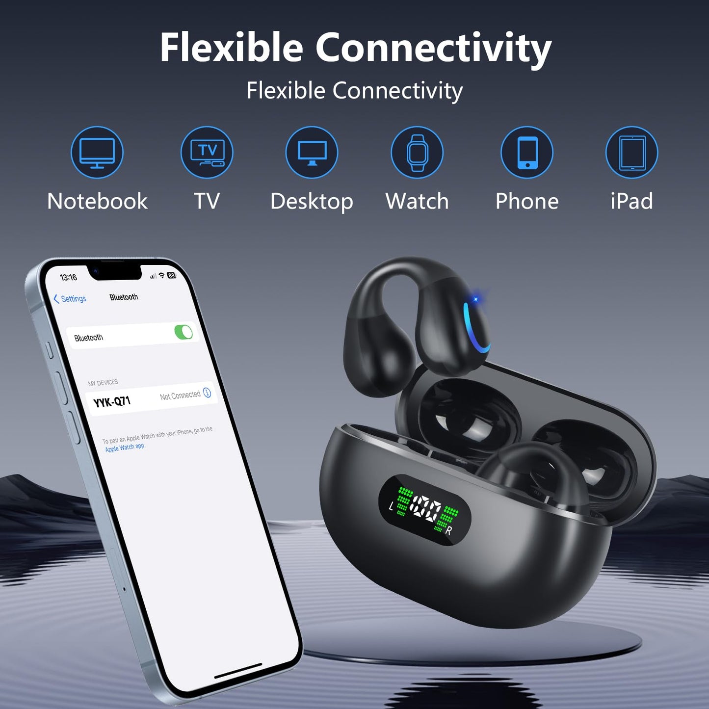 dufiga Ultra Open Ear Headphones Bluetooth 5.3 Wireless Clip On Earbuds with Digital Display Charging Case 60 Hours Playtime Sport Earphones Built-in…