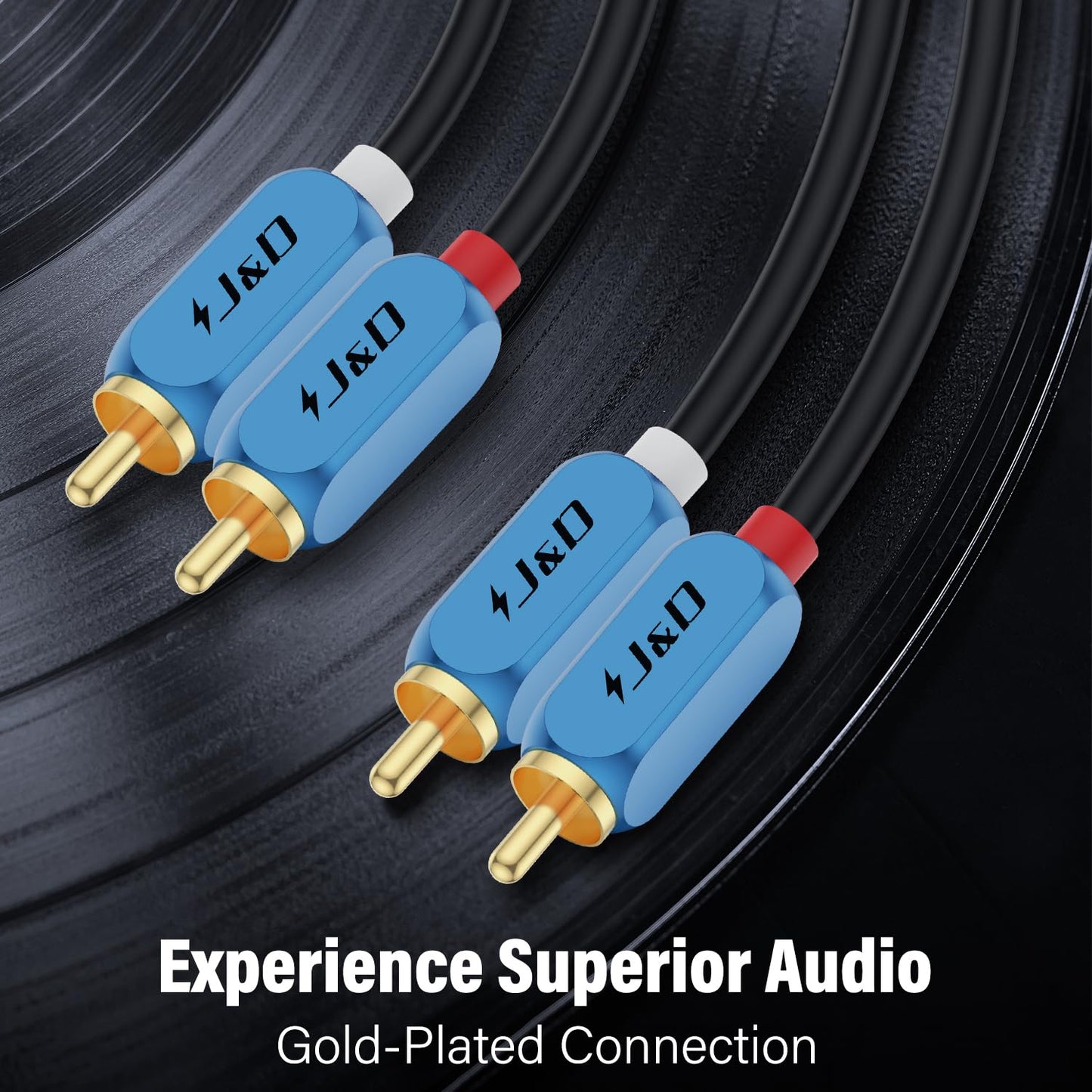 J&D 2 RCA M/M Stereo Audio Cable, 2RCA Auxiliary Audio Cord Aluminum Alloy Shell Gold-Plated Plug for Home Theater, HDTV, Amplifiers, Hi-Fi Systems