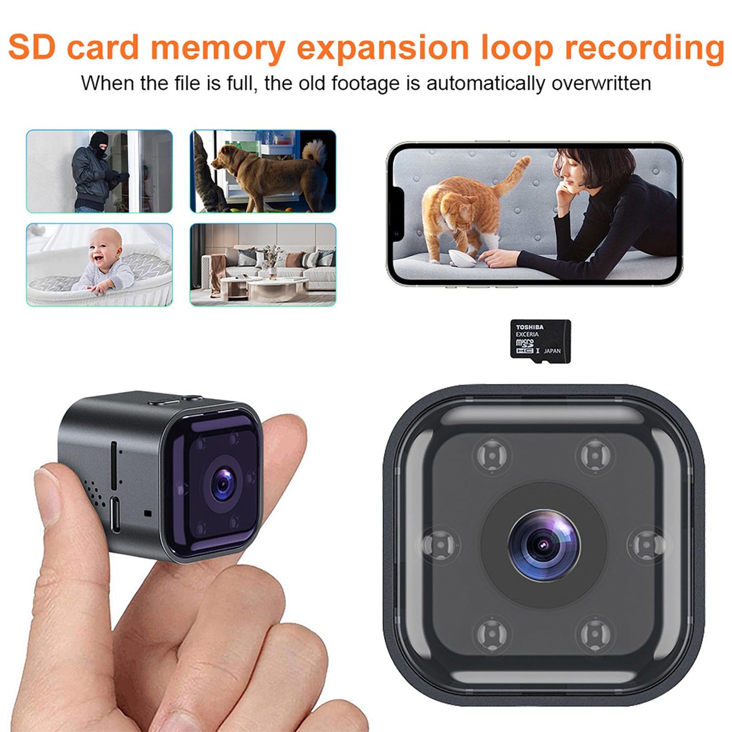 Guardhouse Mini Camera, Two Way Audio, 120°Pan Tilt Rotation, Local MicroSD Card Storage, WiFi Remote Mobile App Control for Indoor,Outdoor Security