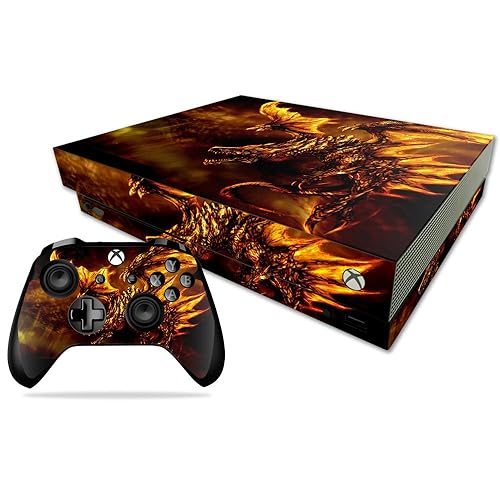 MightySkins Skin Compatible with Microsoft Xbox One X - Golden Dragon | Protective, Durable, and Unique Vinyl Decal wrap Cover | Easy to Apply
