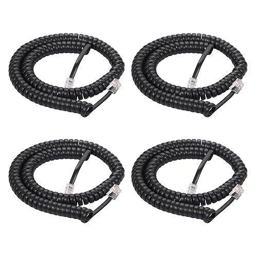 Vthahaby 4 Pack Coiled Wire 8Ft Uncoiled / 1.4Ft Coiled Landline Phone Handset Cable 4P4C Telephone Accessory Black