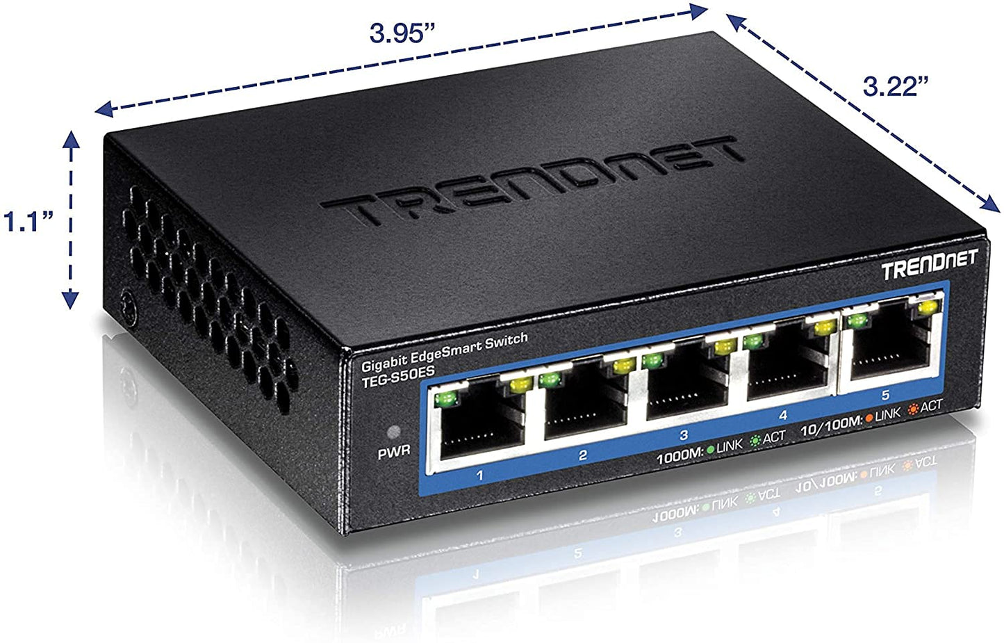 TRENDnet 5-Port Gigabit EdgeSmart Switch, TEG-S50ES, 5 x Gigabit Ports, 10Gbps Switch Capacity, Ethernet Splitter, Managed Smart Gigabit Switch