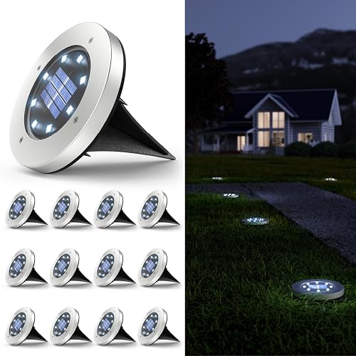 Sunco 12 Pack Solar Lights Outdoor Garden LED, Waterproof Landscape Pathway Light Fixture, Dusk to Dawn, Yard Patio Ground Lights, Deck, Cross Spike