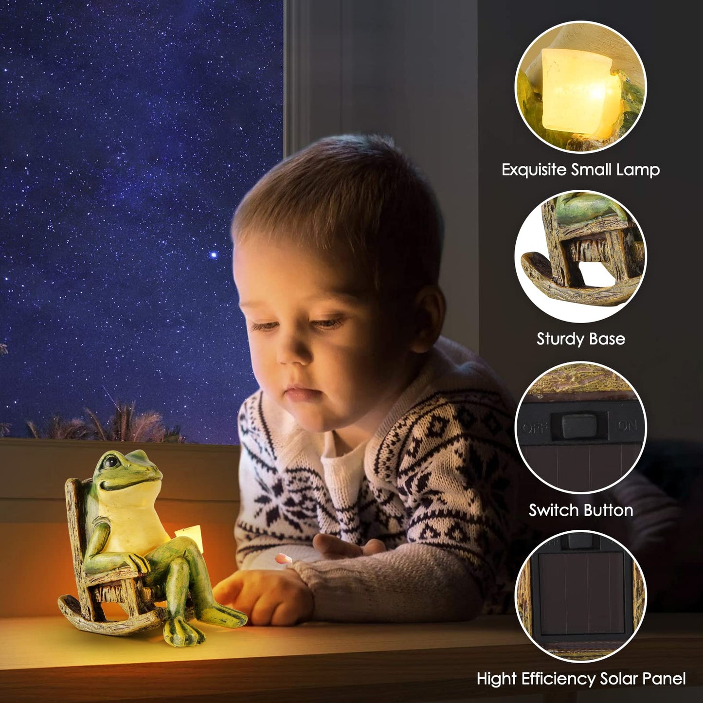 FOXMIS Miniature Frog Garden Statue Mom Dad Gifts Home Decorations Fairy Garden Accessories Outdoor Lights Solar Garden Frog Decor Art Housewarming