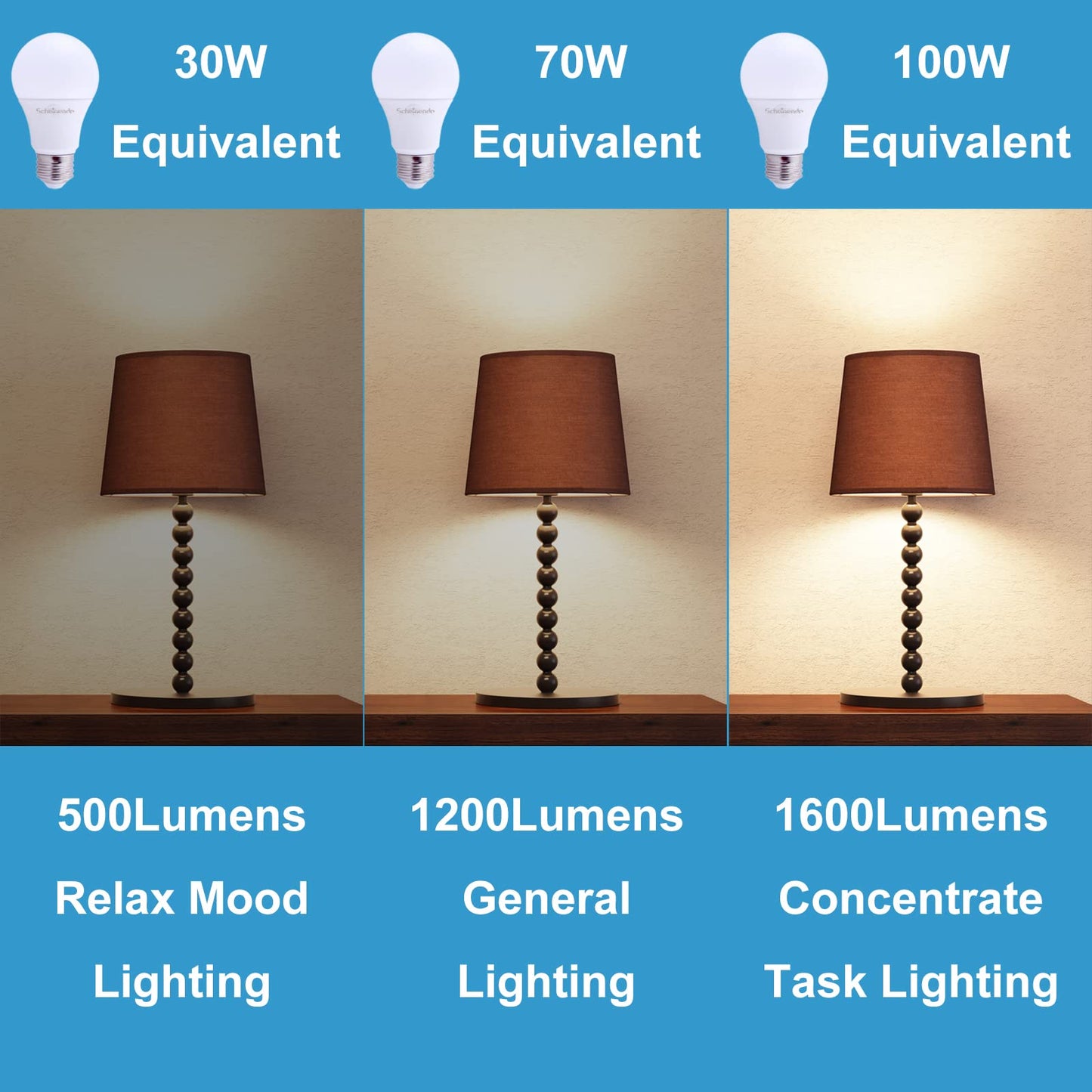 3-Way Led Light Bulbs 30 70 100 Watt Equiv, A19 E26 Bulb, Soft White, 2PK