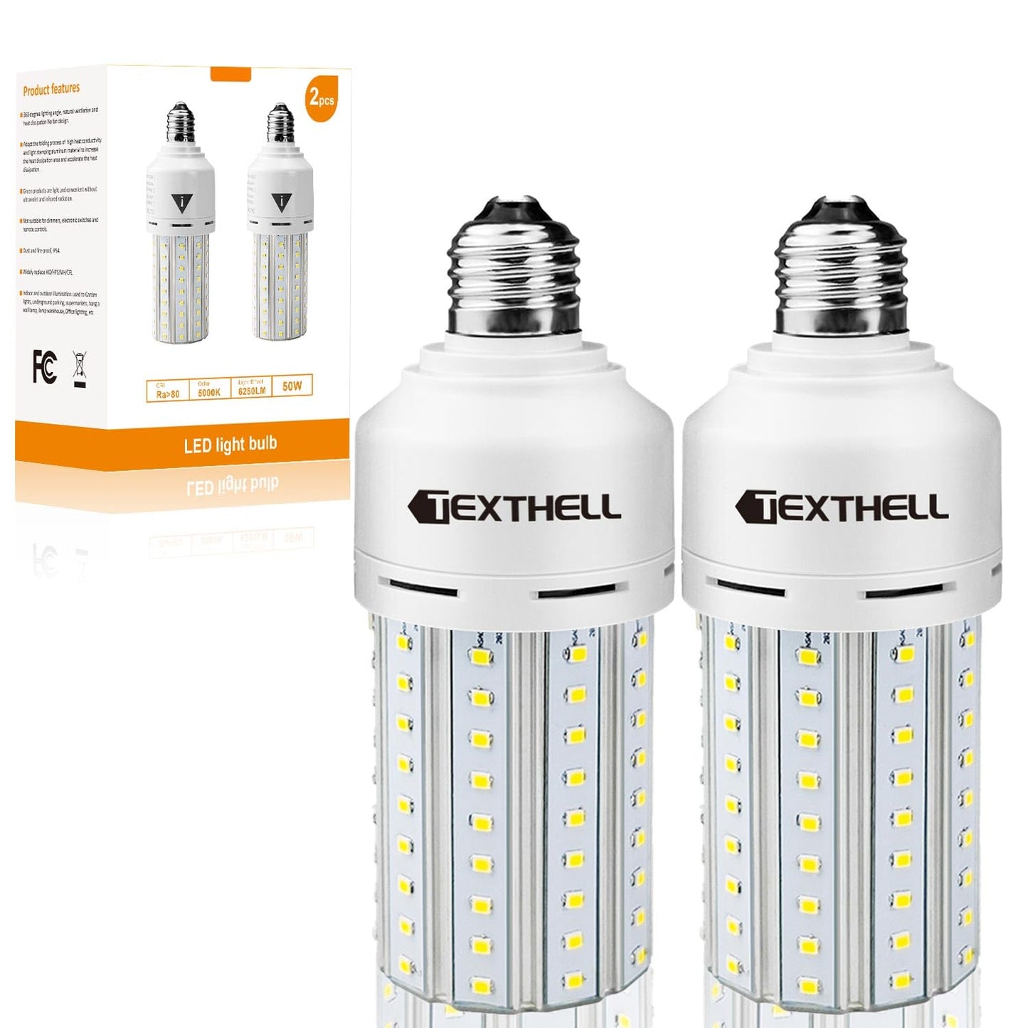 TEXTHELL Led Light Bulb 400W Equivalent 6250 Lumen 5000K E26/E27 Medium Base 50W led Bulb for Outdoor Indoor Lamp Area Garage Warehouse Workshop