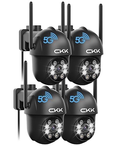 CKK 2K Security Camera WiFi Outdoor, 4 Pcs 3MP PTZ WiFi Home Security Camera - 2.4G/5G Dual-Band, 360° Pan-Tilt, Color Night Vision, Motion Alerts