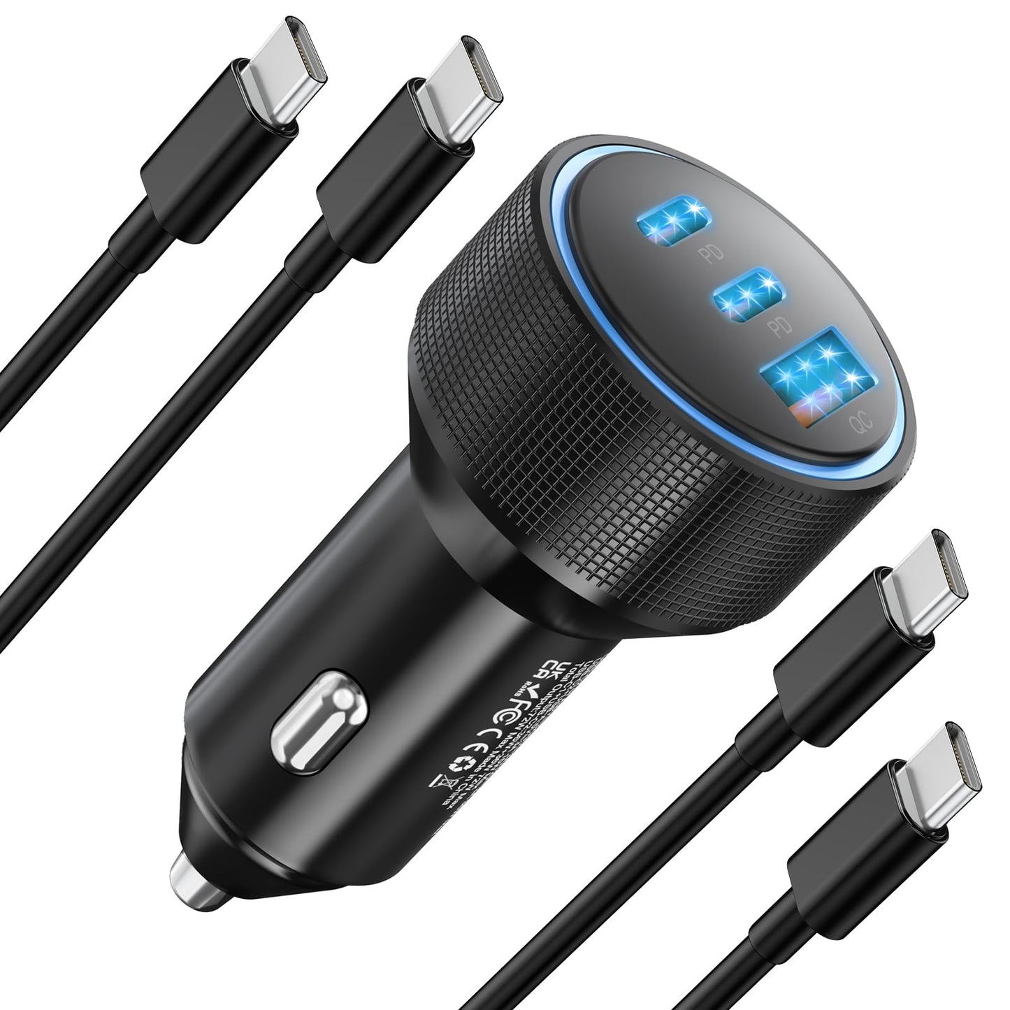 for iPhone 15/16 Pro Max Car Charger, 72W 3-Port Fast USB C Car Charger Power Cigarette Lighter Adapter with 2x3FT USB C to C Cable for iPhone 15/15