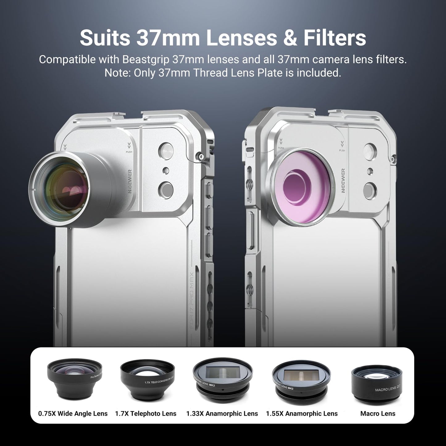 NEEWER 37mm Filter Lens Backplate for PA143/PA144 Phone Cage Only, Quick Release Video Rig Mobile Camera Photography Accessories Compatible