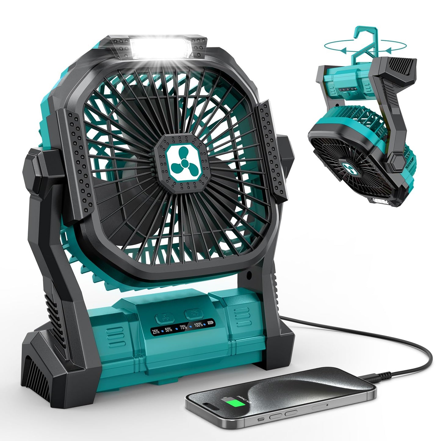 Portable Fan Rechargeable, 20000mAh Cordless Battery Powered Fan with LED Lantern Battery Operated for Travel Bedroom Home Camping Tent Office Beach