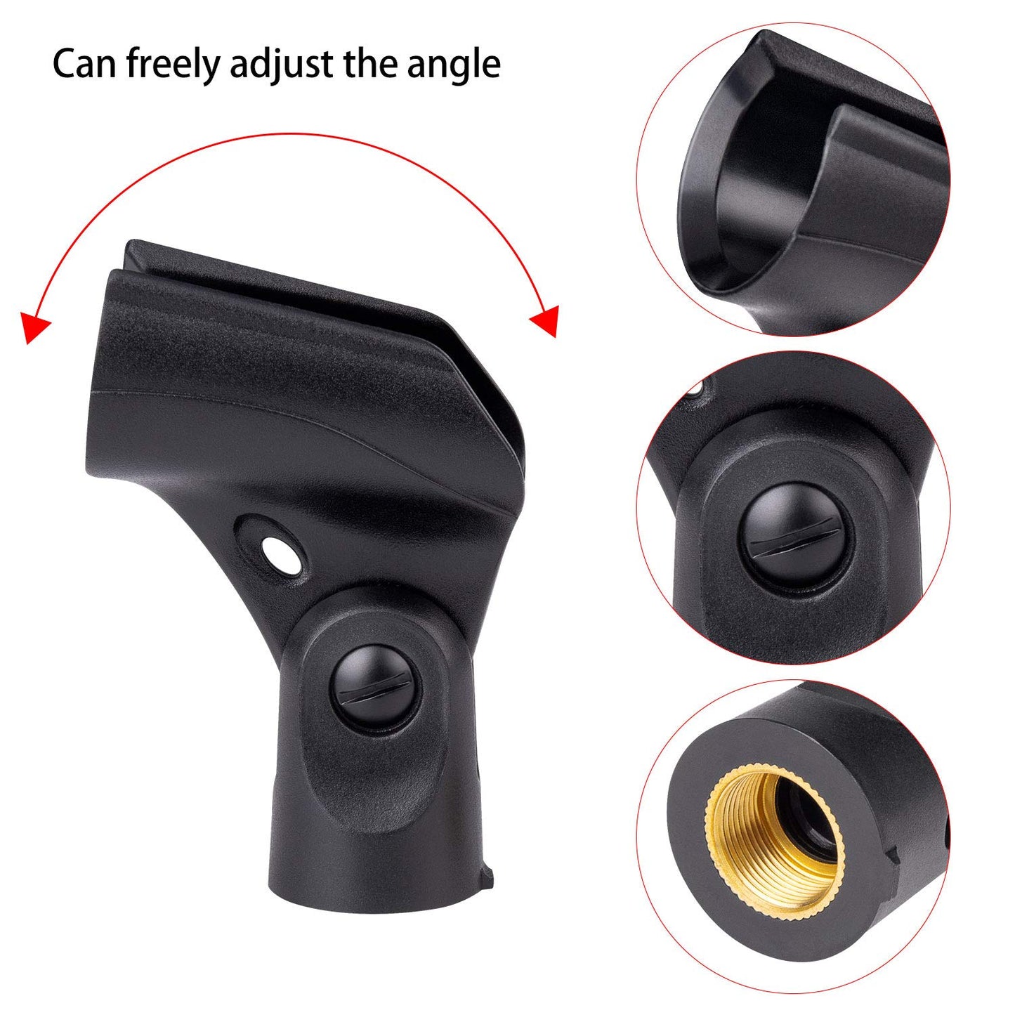 Universal Microphone Clip Holder with Nut Adapters 5/8" to 3/8",Black,5 Pack