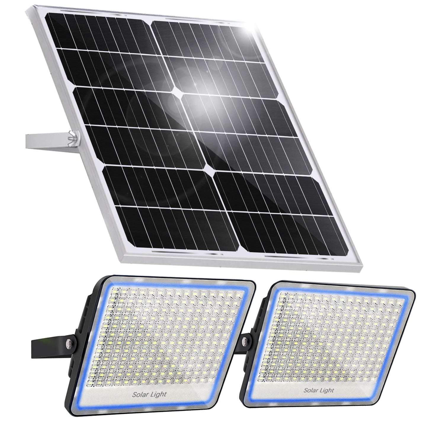 Gebosun 100W 12000LM Solar Flood Light Outdoor with Separate Panel, Dusk to Dawn & Motion Sensor Solar Street Lights Outdoor with Flash Warning
