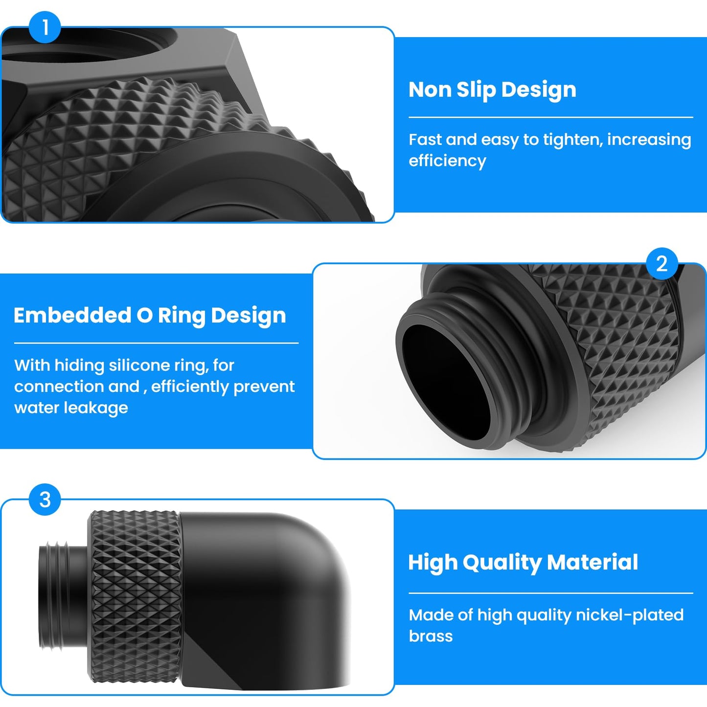 SDTC Tech 4-Pack G1/4" Male to Female Extender Connector 90° Rotary Elbow Enhance Multi-Link Adapter Fitting for PC Water Cooling System, Black