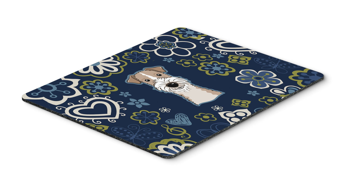 Caroline's Treasures BB5098MP Blue Flowers Wire Haired Fox Terrier Mouse Pad, Hot Pad or Trivet for Home Office Gaming Working Computers Laptop Mouse