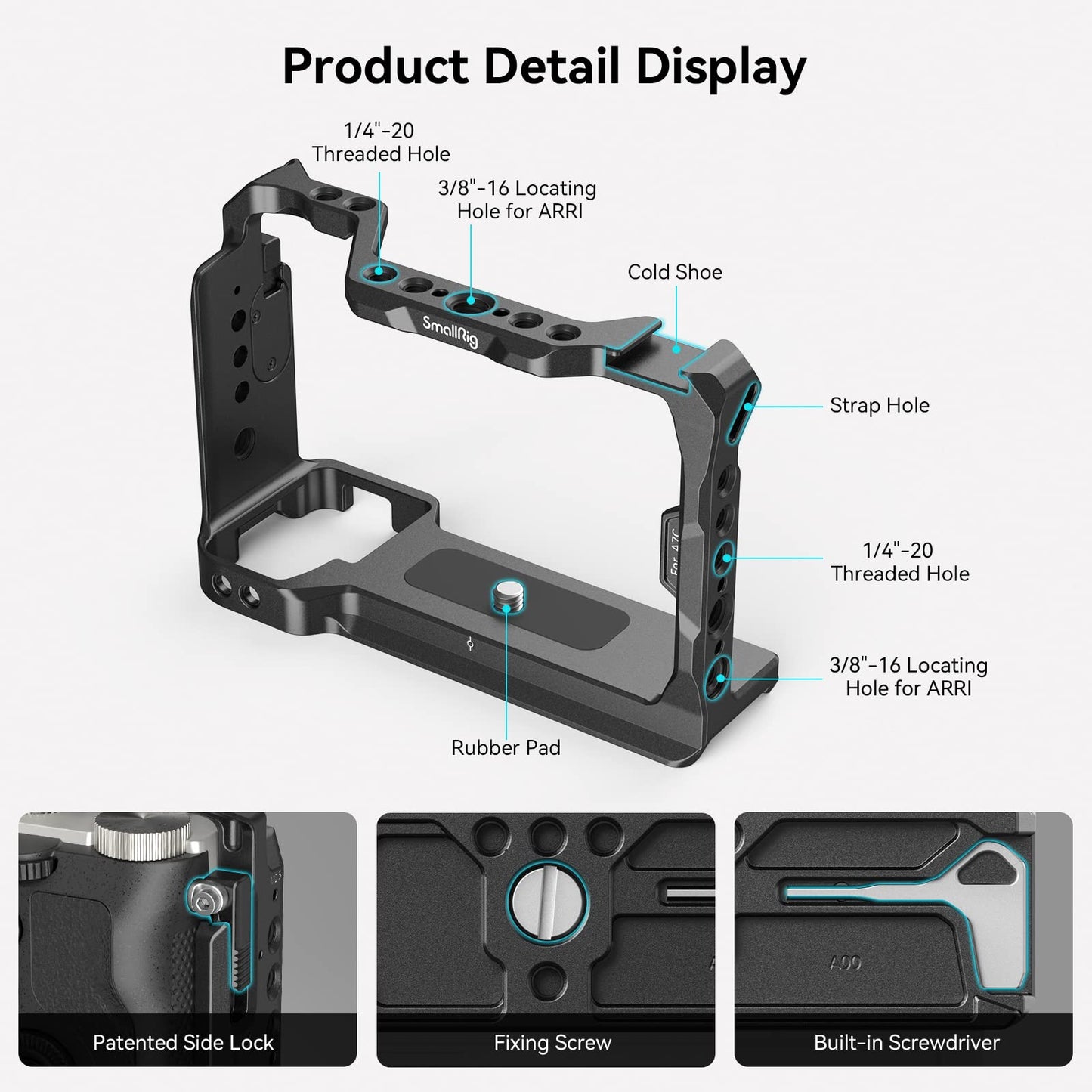 SmallRig A7C Aluminum Alloy Full Cage Camera for Sony A7C, Integrated Cold Shoe, with Quick Release Plate for Arca-Swiss and Locating Holes for ARRI