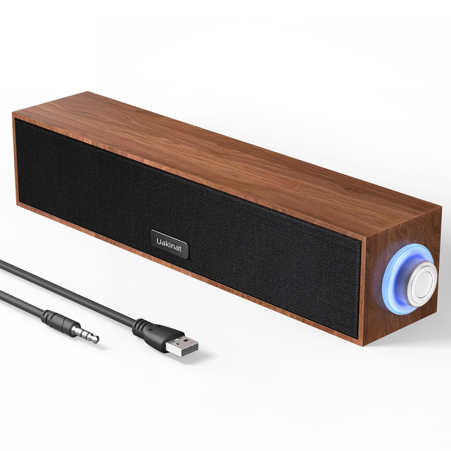 Uakinat Computer Speakers,Wooden Multimedia Digital Speaker,USB Powered 3.5mm AUX PC Speakers,Surround Sound Portable Computer Sound Bar Speaker