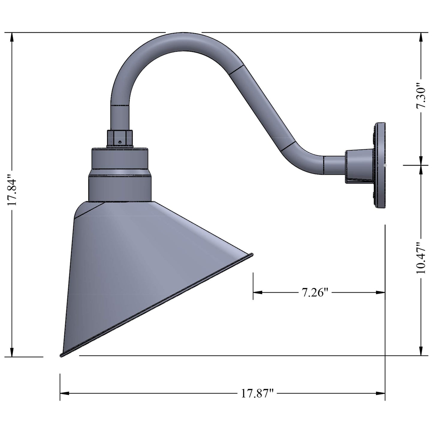 12in. Satin Black Angle Shade Gooseneck Sign Light Fixture with 14.5 in. Long Extension Arm - Wall Sconce Farmhouse, Vintage, Antique Style - UL