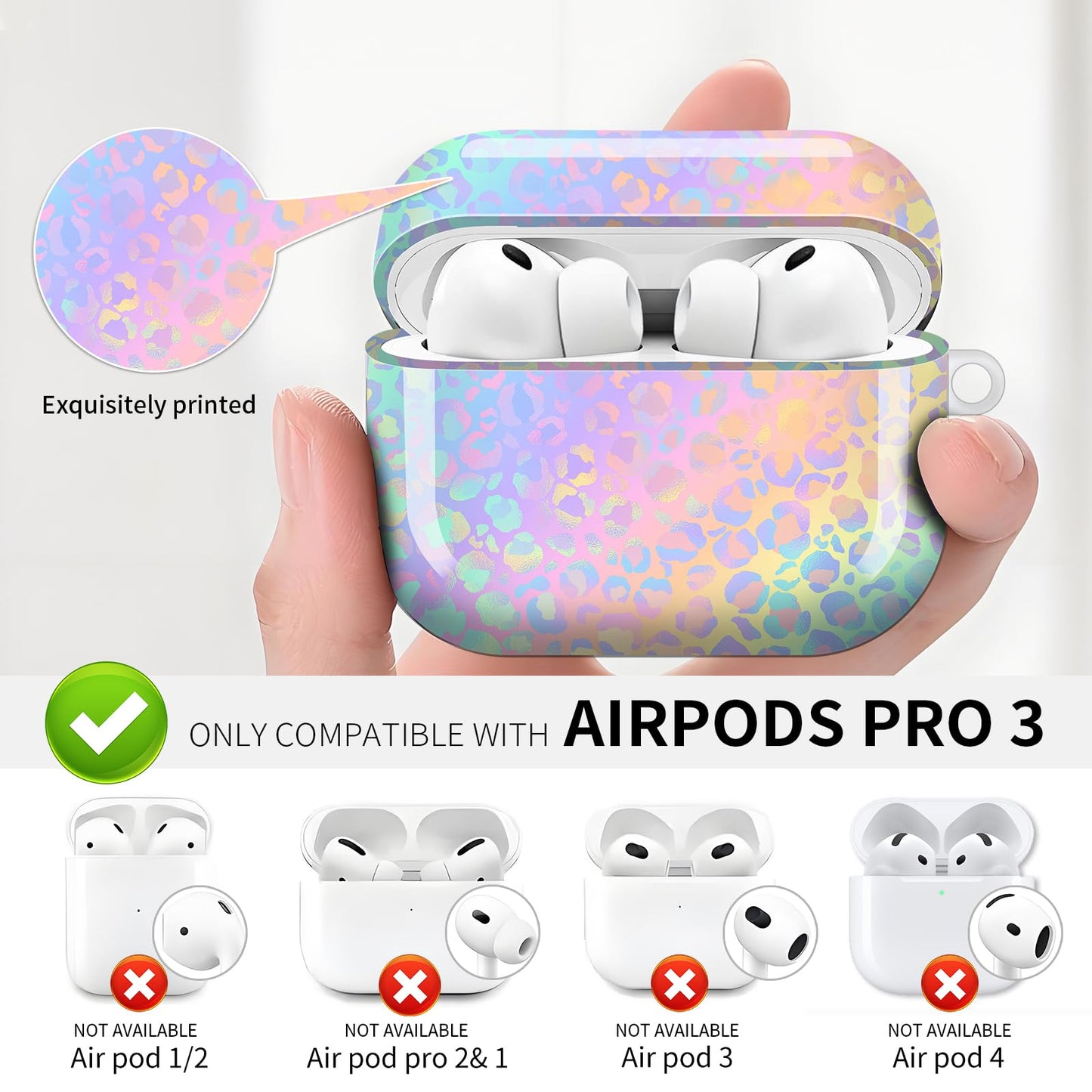 Compatible with AirPod Pro 3 (2025),Cute Case Cover for Women & Men, Full Protection Shockproof Hard Case with Keychain, Wireless Charging Case
