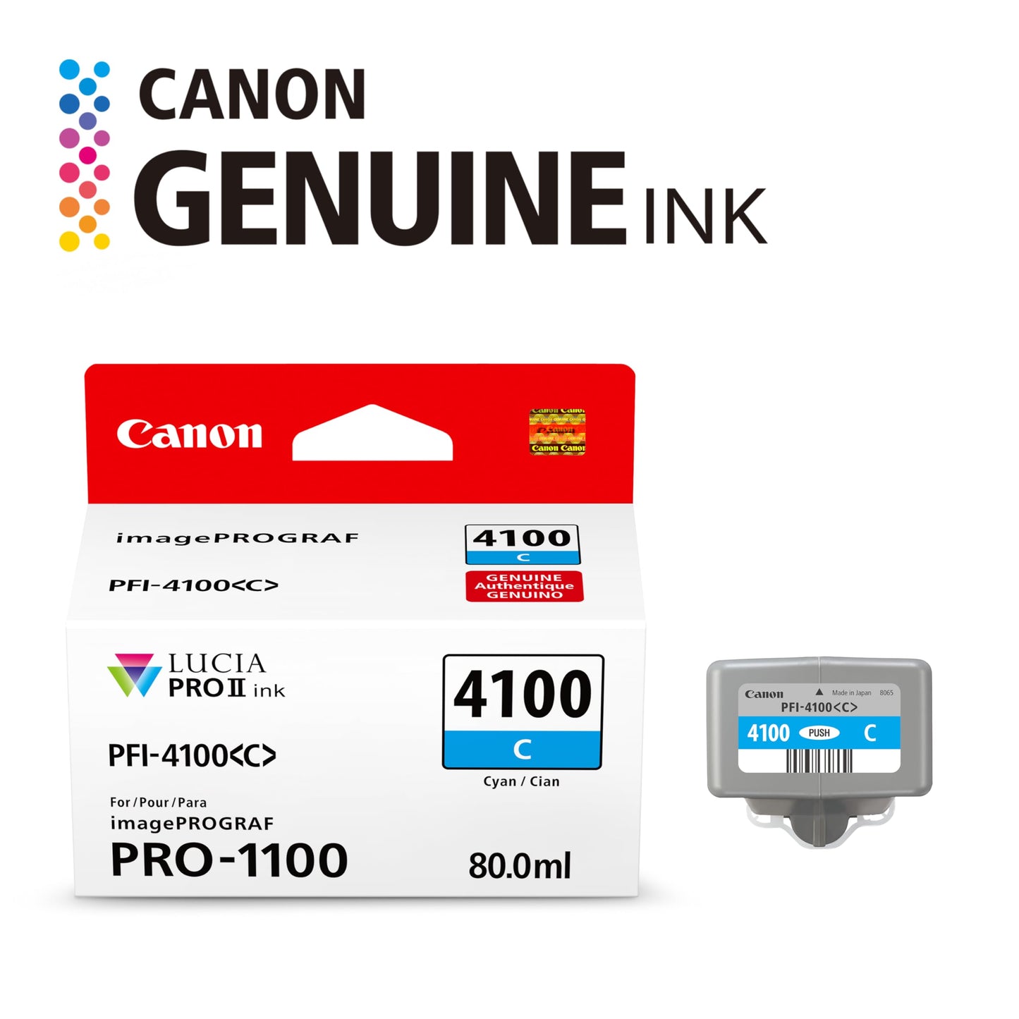Canon PFI-4100 Genuine Cyan Ink Tank, Compatible with imagePROGRAF PRO-1100 Printers