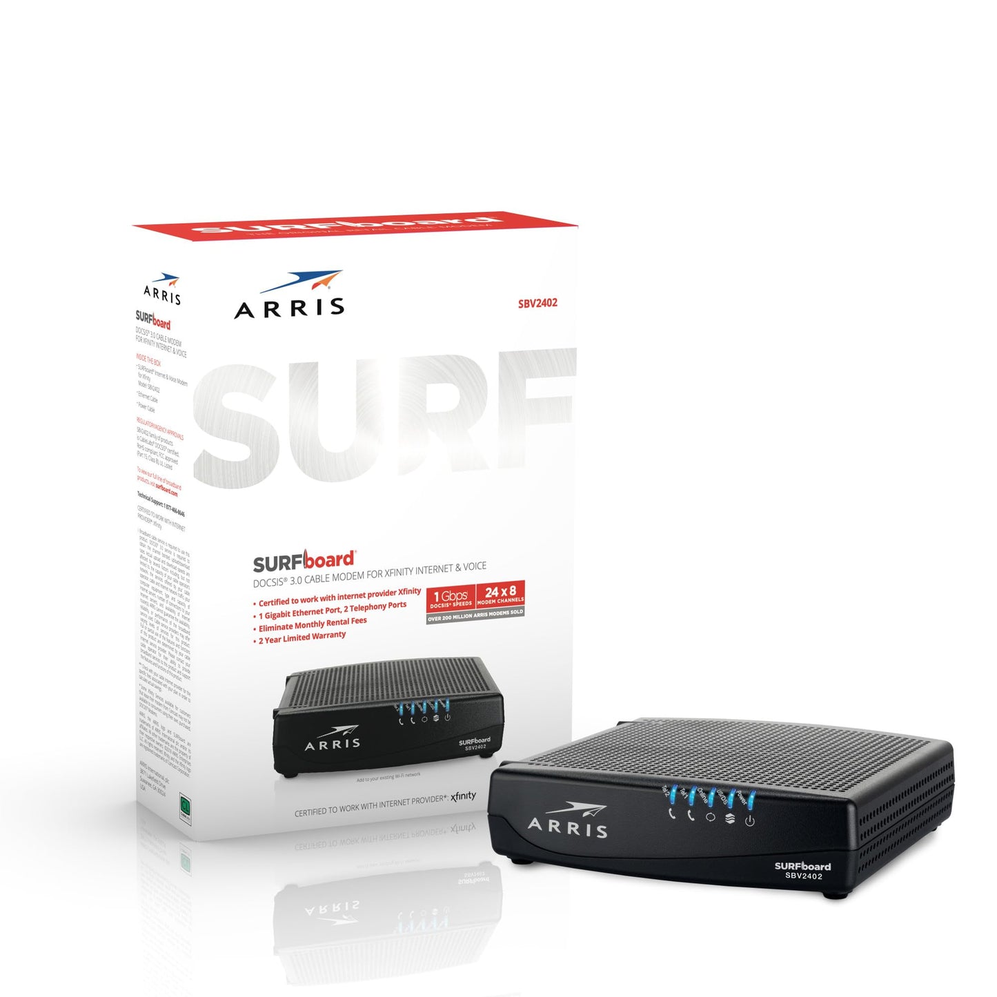 ARRIS SURFboard SBV3202 DOCSIS 3.0 Cable Modem | Comcast Xfinity Internet & Voice | 1 Gbps Port | 2 Telephony Ports | 800 Mbps Max with Xfinity