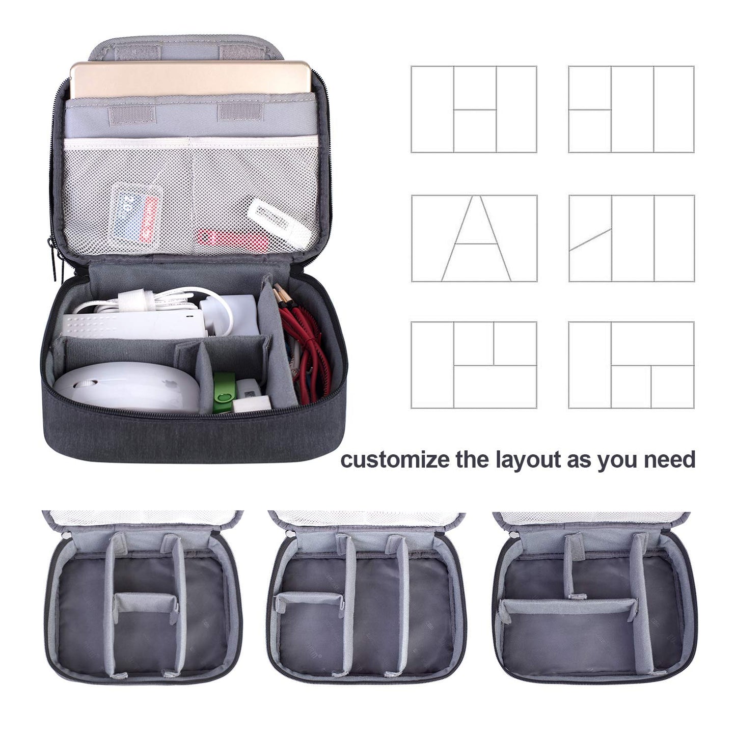 BUBM Electronic Organizer, Double Layer Travel Gadget Carry Bag for Cables, Plugs, Earphone, Flash Hard Drive and More--a Sleeve Pouch for iPad