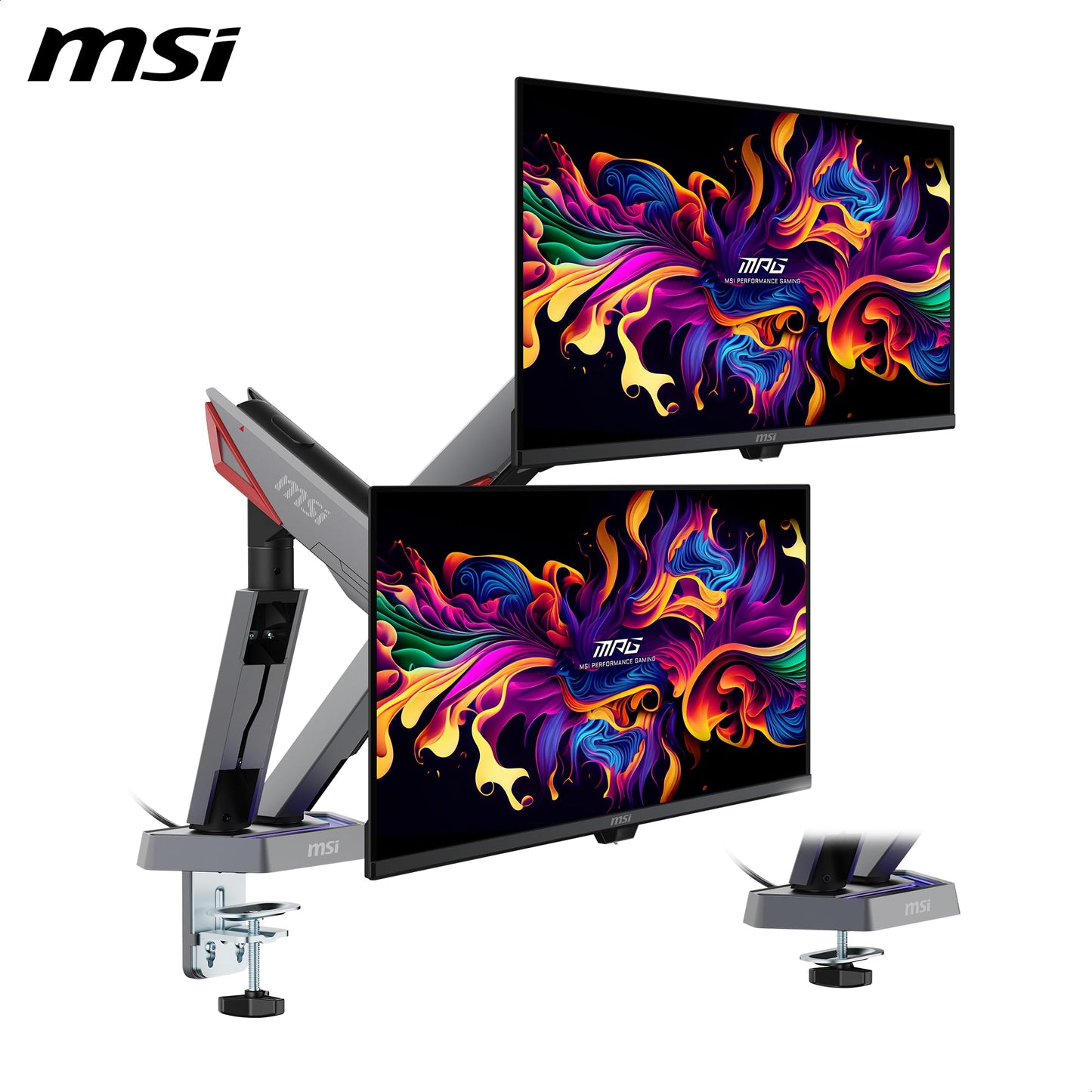 MSI MPG MT161DR - Premium RGB Dual Monitor Stand Arms, 17-38" Support, VESA Compatible, Adjustable Spring Assisted Mount, 35.2 lbs per Screen