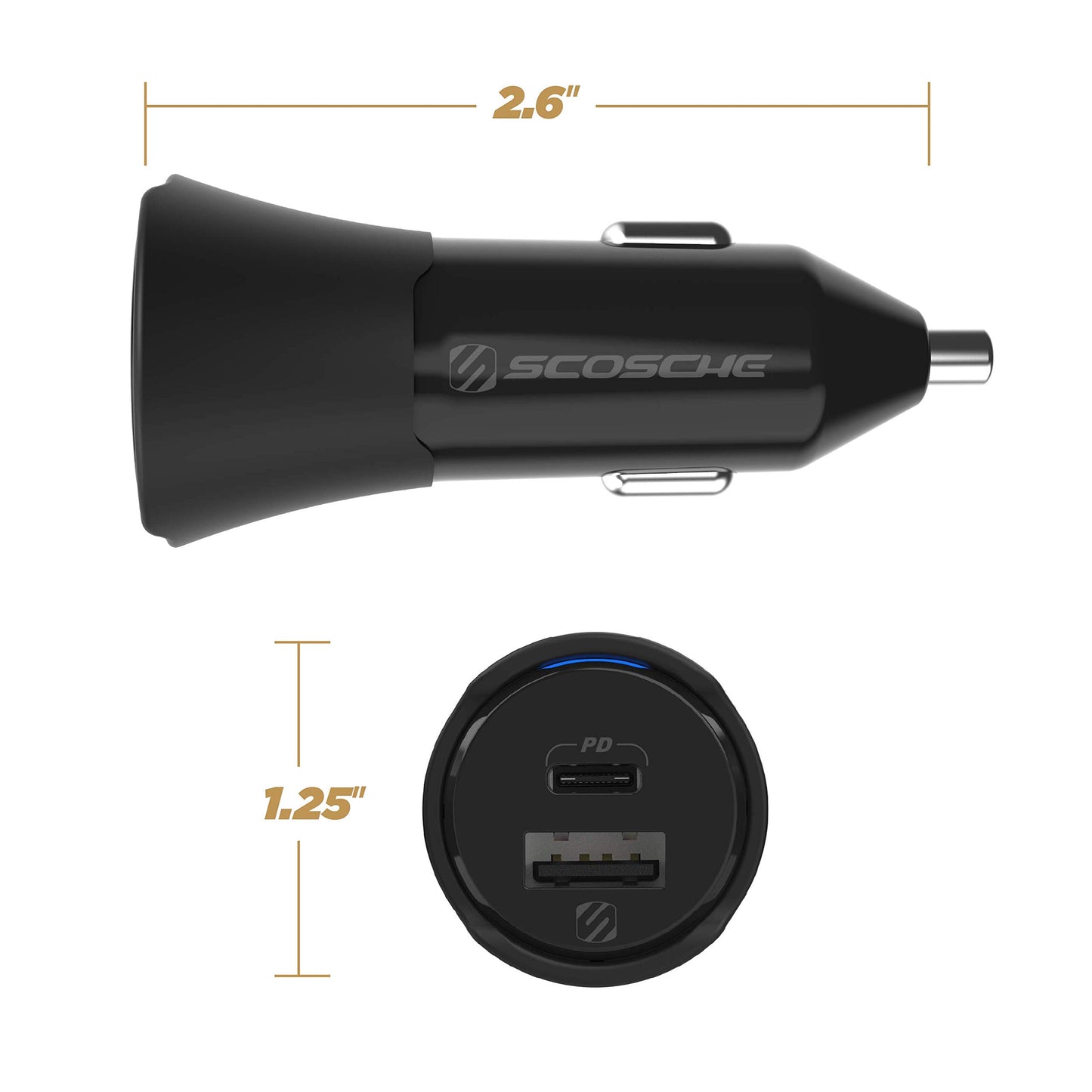 Scosche CPDCA32 PowerVolt 32Watt Certified USB Type-C & USB Type-A Fast Car Charger with Power Delivery 3.0 for All USB-C and USB-A Devices