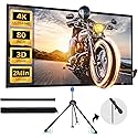 Projector Screen with Stand, Paris RHÔNE 80-inch Outdoor Indoor Projector Screen 16:9 4K HD PVC, 1.5 Gain Portable Wrinkle-Free Movie Screen for Home