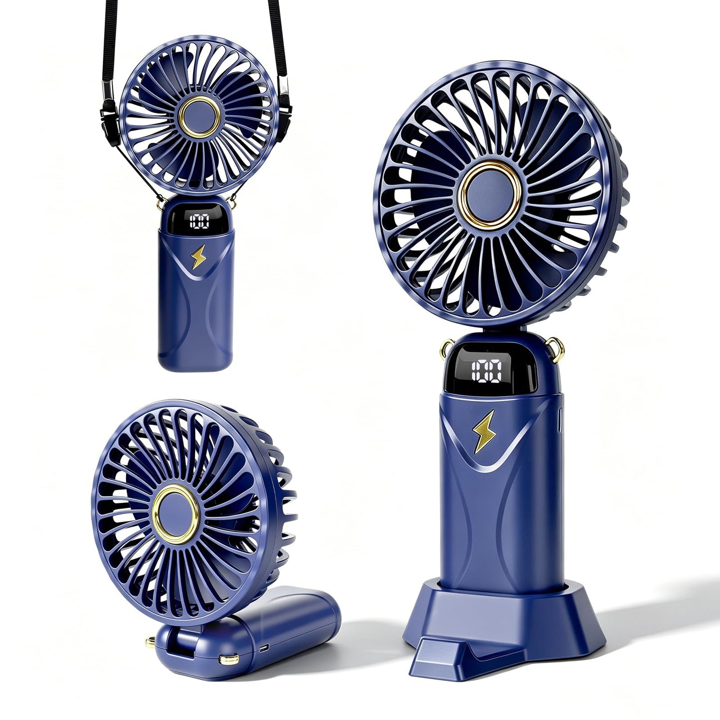 Sderx Portable Handheld Fan,5-Speed Turbo Fan with Real-Time Power Display