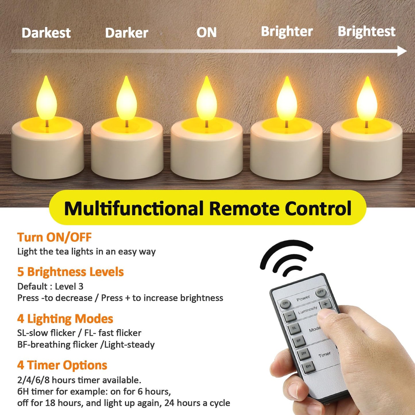 Yme Rechargeable Tea Lights with Remote Timer and Charging Base, 6 Pack LED Battery Operated Flickering Flameless Candles, Electric Tea Lights Votive