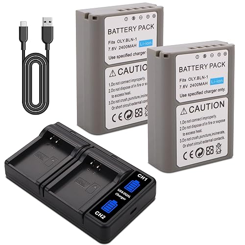 DFTIM 2Pack BLN-1 Battery with Dual Fast Charger Compatible for Olympus BLN-1, BCN-1, for Olympus OM-D E-M1, OM-D E-M5, Pen E-P5 E-M5 MKII