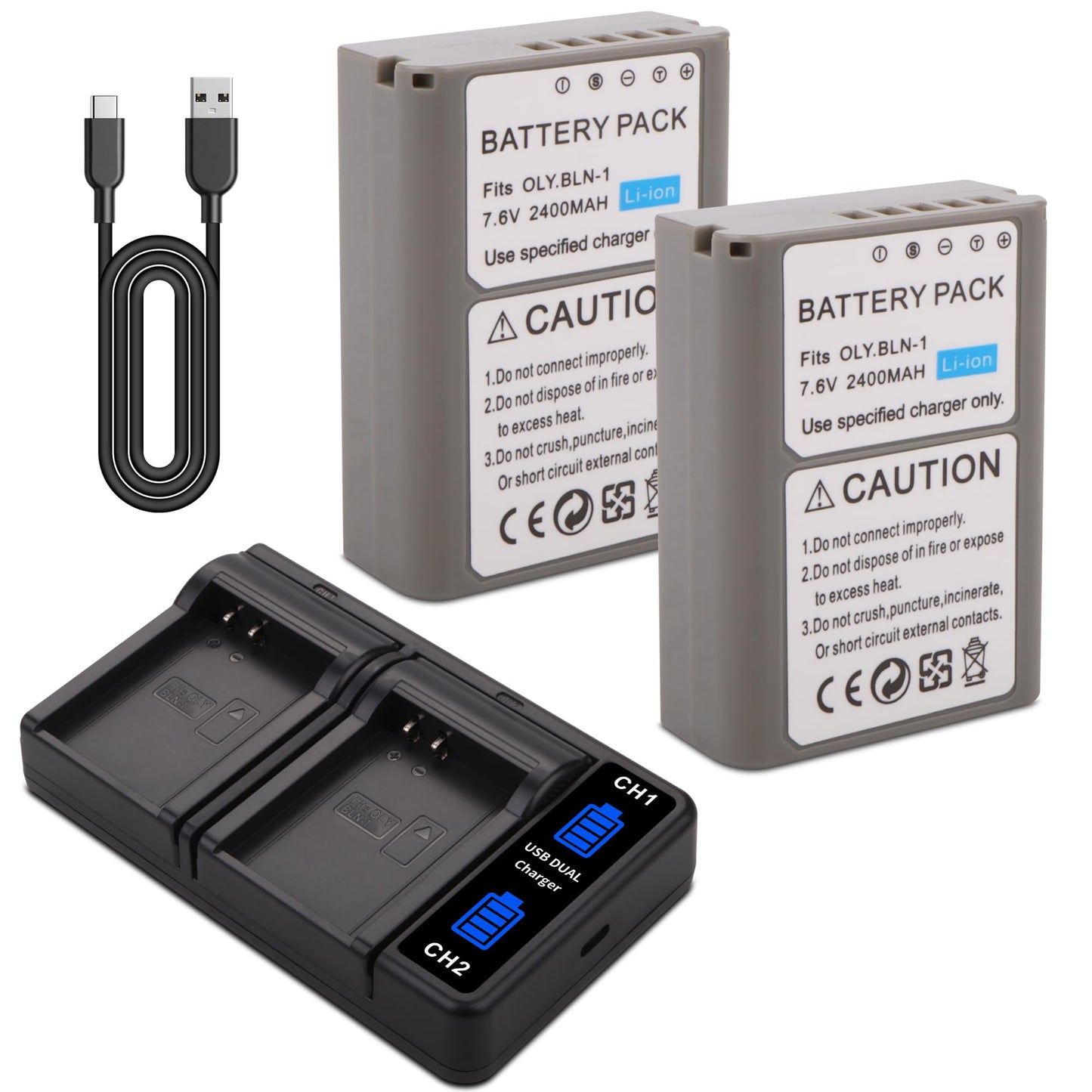 DFTIM 2Pack BLN-1 Battery with Dual Fast Charger Compatible for Olympus BLN-1, BCN-1, for Olympus OM-D E-M1, OM-D E-M5, Pen E-P5 E-M5 MKII