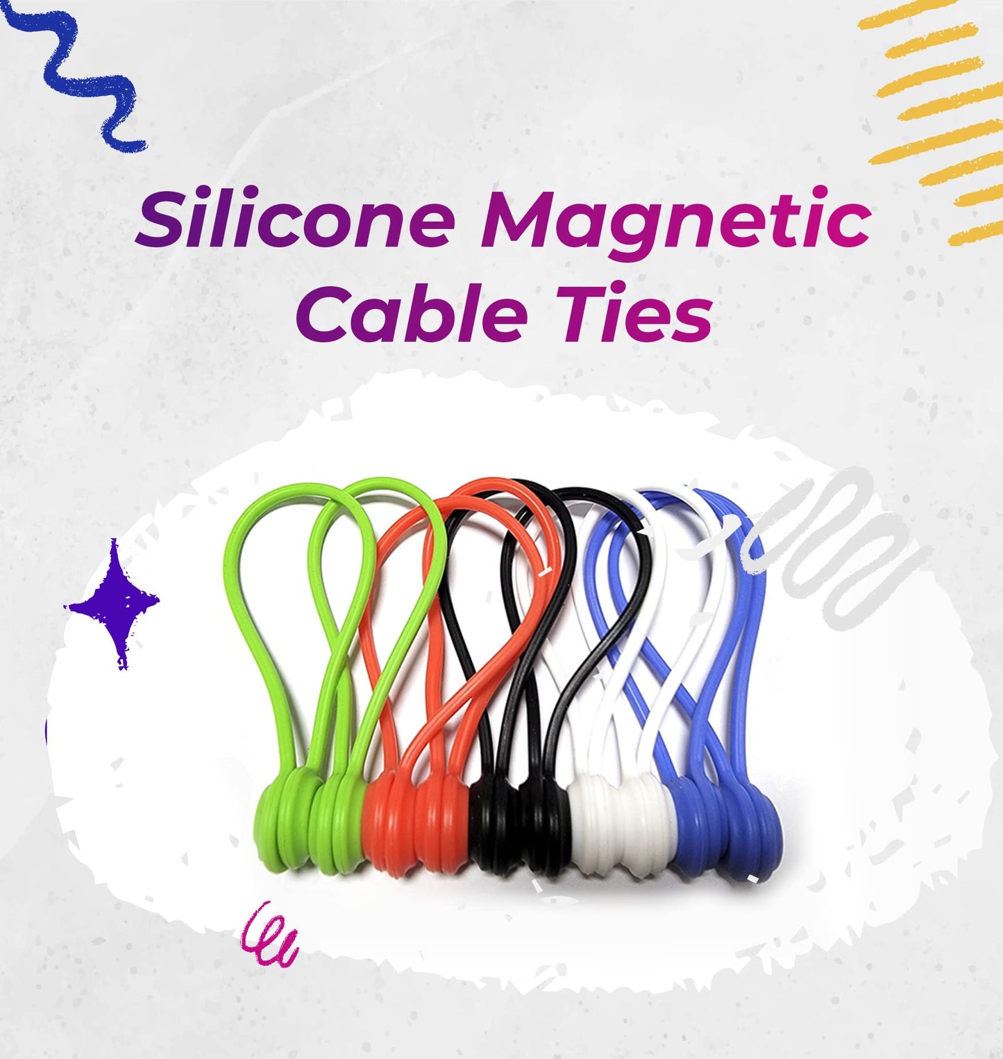 20 Pack Reusable Silicone Magnetic Cable Ties Twist Ties for Home/Office Cord Wrap, Cable Organizer, Magnetic Cord Holder, Cable Organizer Fridge