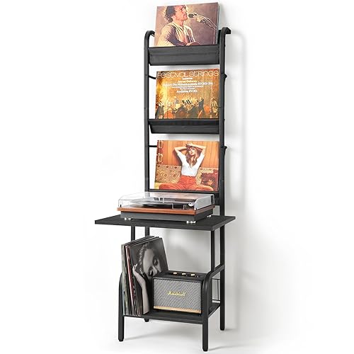 Record Player Stand with Vinyl Storage for up to 200 Albums, Turntable Stand with Record Holder Display Shelf