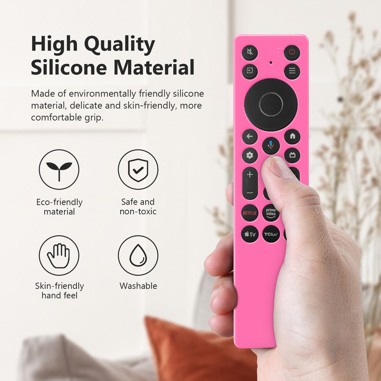 JCMOYUTY Silicone Case for TCL RC813A FMB1 / RC923A FMB1 Remote, Protective Cover for TCL 2025 QM6K QM7K TV Remote, Glow Hot Pink Sleeve