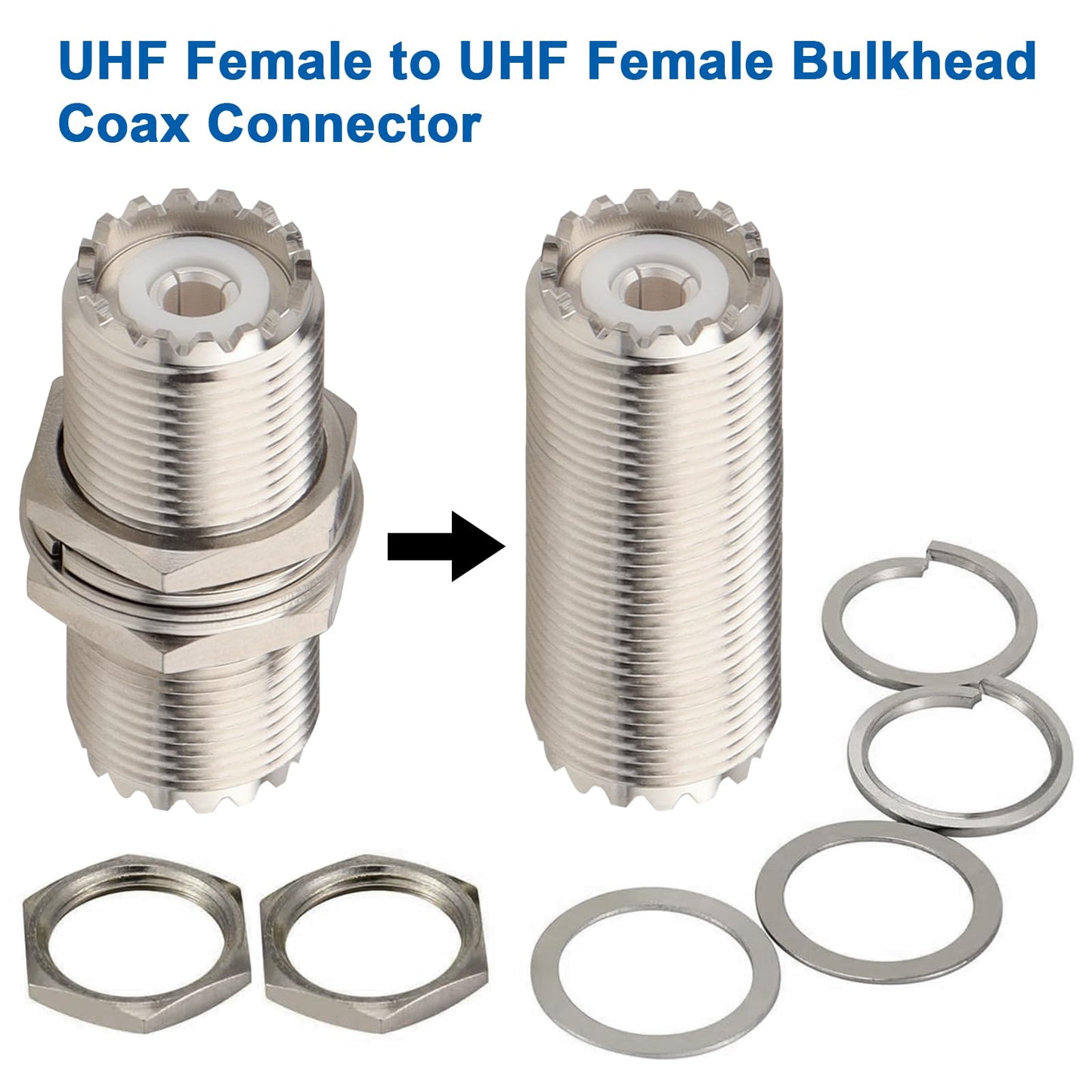 MOOKEERF 4 Pack UHF PL259 Connector Adapter UHF SO239 Female to Female Bulkhead Coax Connector 50 Ohm SO-239 PL-259 RF Coaxial Cable Adapter