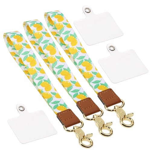 PPhtony 3pcs Cell Phone Lanyard with Phone Tether Tab Hand Wrist Strap Anti-Loss Chain Wristlet for Phone Cases (Lemon Print)