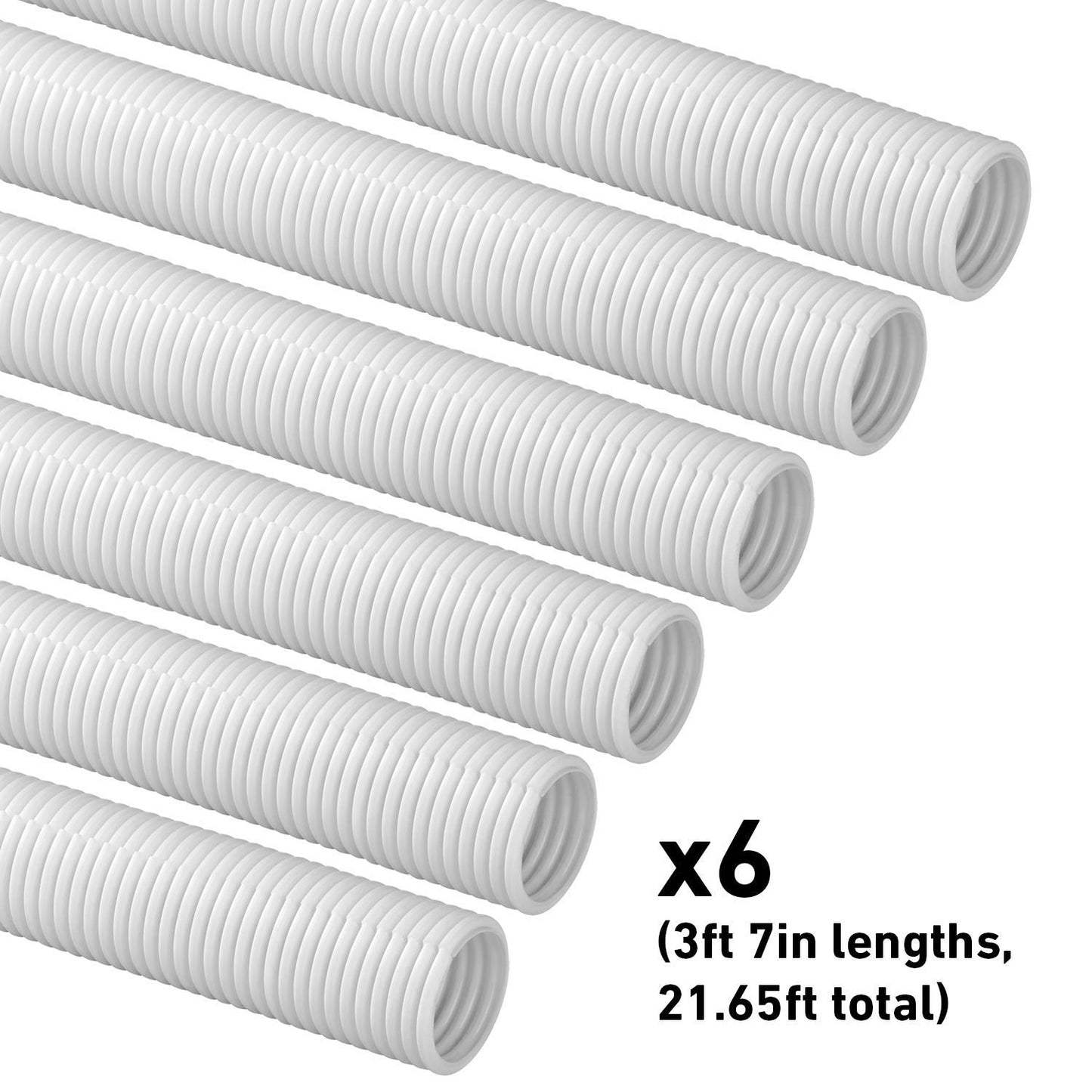 D-Line White 43in Cable Sleeve 6-Pack, Flexible Wire Protector Tubing, Split Electrical Conduit, Plastic PC Cable Management Tube, Cord Sheath, TV