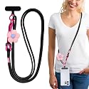 MWRDSM Phone Lanyard with Flower Anti-Theft Crossbody Strap Universal Cell Phone Nylon Lanyard Patch Neck Strap Outdoor Activities (Black)
