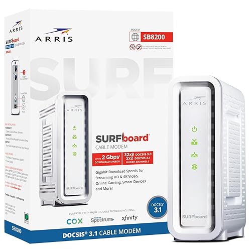 ARRIS SURFboard SB8200 DOCSIS 3.1 Multi?Gig Cable Modem | 2 -1Gbps Ethernet Ports | Works with Xfinity, Cox, Spectrum | For Cable Internet Plans up