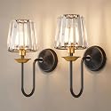 KernLite Black and Gold Battery Operated Wall Sconces Set of Two, Crystal Wireless Rechargeable Wall Lights with Remote, Dimmable 3 CCT and 12 RGB