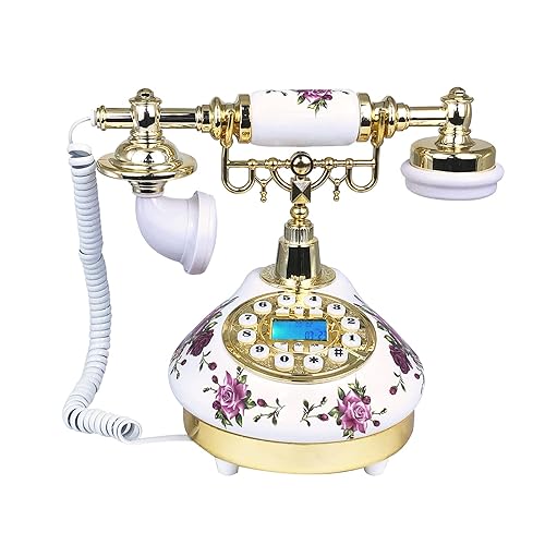 Benotek Corded Antique Landline Telephones, Ceramic Made Old Fashion Home Phone, Classic Decorative Single Line Desk Telephone for Office Decor