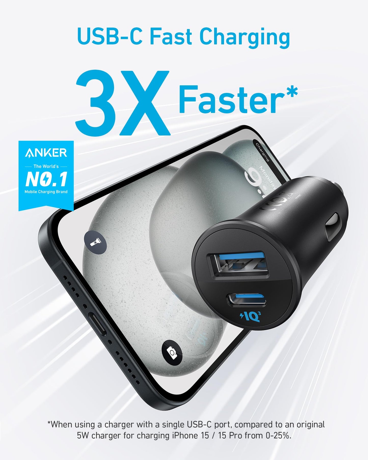 Anker USB-C Car Charger, 30W 2-Port Type-C Car Adapter, iPhone Car Charger with Power IQ 3.0, for iPhone 17/16/15/14/13 Series, Samsung Galaxy