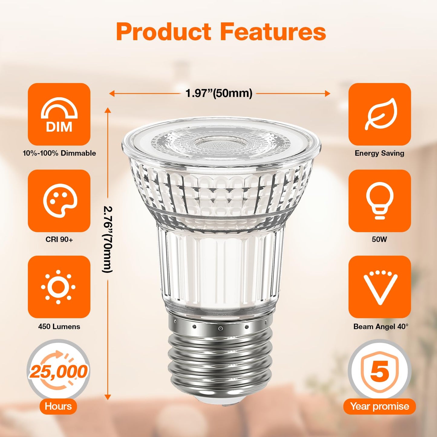 Sylvania LED TruWave Natural Series PAR16 Light Bulb, 50W Equivalent, Efficient 6W, Medium Base, Dimmable, 3000K, White - 1 Pack (40930)