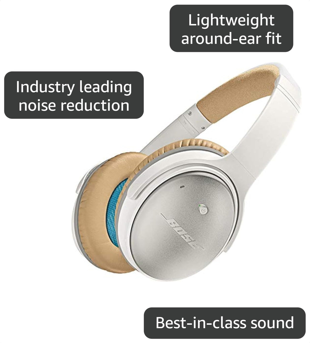 Bose QuietComfort 25 Acoustic Noise Cancelling Headphones for Apple devices, White(wired, 3.5mm) (Renewed)