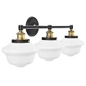 Linea di Liara Lavagna Farmhouse Matte Black Bathroom Light Fixtures Over Mirror Black and Gold 3-Light Bathroom Vanity Light Fixture Milk Glass