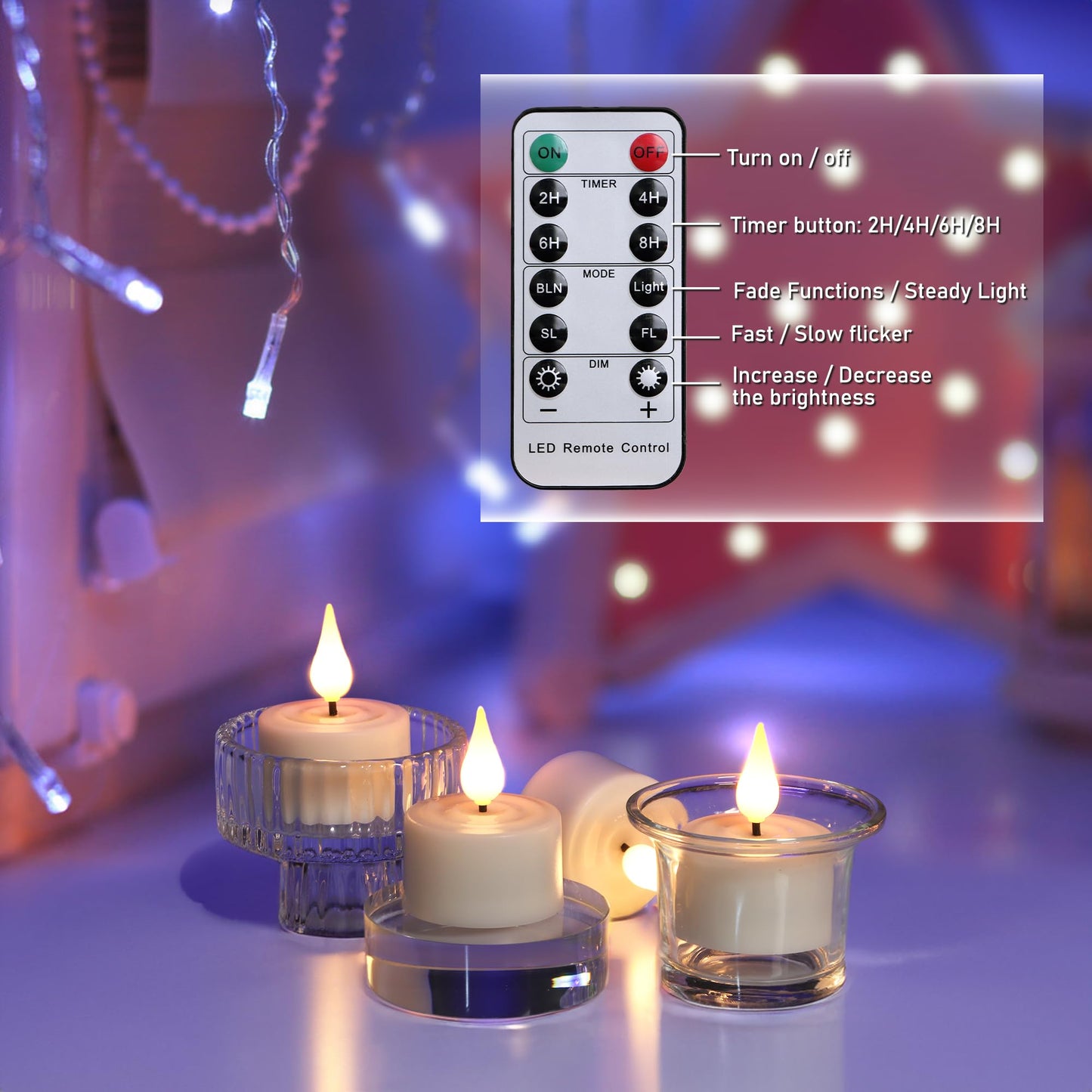 Daord Rechargeable Tea Lights with Remote Control & Timer Flickering Flameless 3D Wicks Tealight Candle Candles with Charging Cable