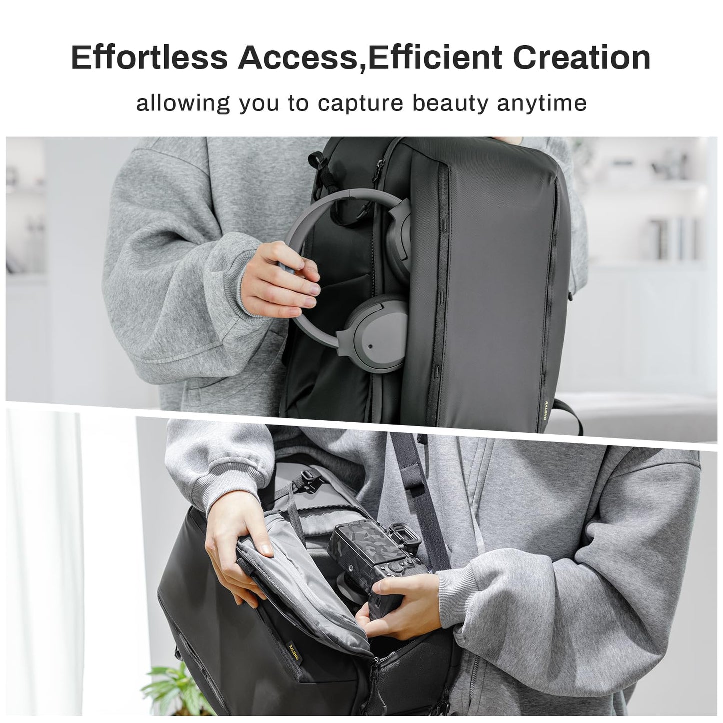 RaLeno Camera Backpack Bag, 22L+5L (Expandable Compartment) Waterproof Camera Case with Quick-Access Side Pocket for DSLR SLR Mirrorless Camera