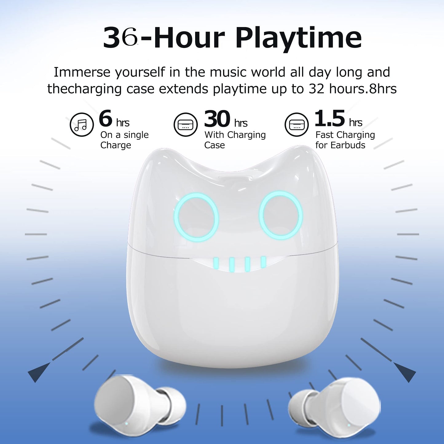 Wireless Earbuds for Kids, Headphones with Cute Panda Charging Case with Mic, Noise Cancelling,Typ-C, 3D Stereo Waterproof Bluetooth buds for Sport